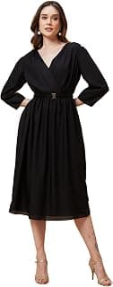 Globus Women Black Solid A-Line Knee-Length Dress-3638455004, Medium