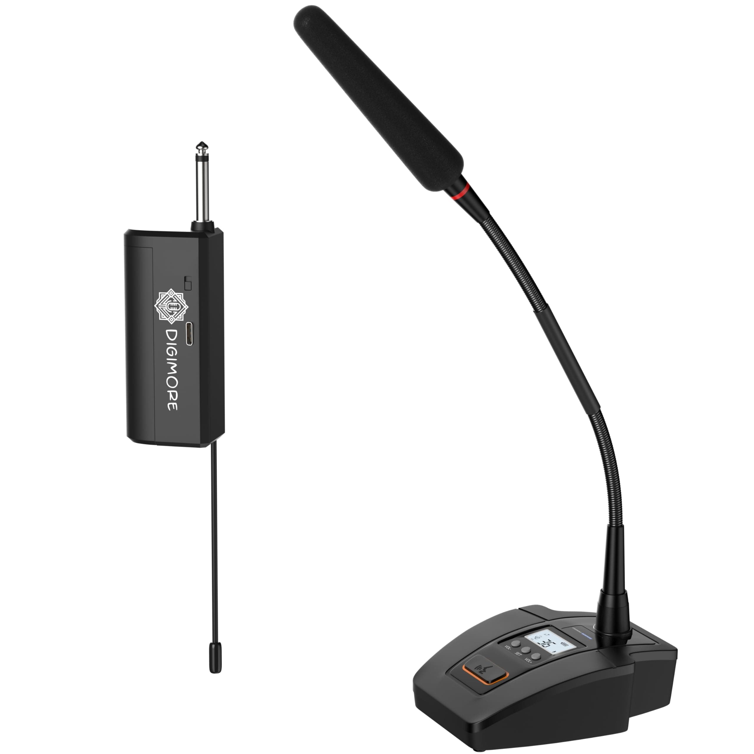 DIGIMORE Wireless Gooseneck Microphone System | 24″ Adjustable Desktop Mic | 160 ft Range | 36 Channels | Ideal for Meetings, Lectures & Broadcasting (D-605)