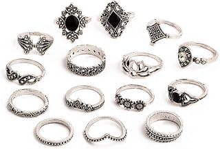 YouBella Oxidised Combo of 15 Boho Silver Plated Rings for Girls and Women (YBRG_20111A) (Silver)