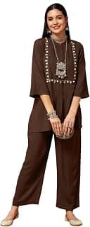 Women Zari Embroidered Top With Palazzos