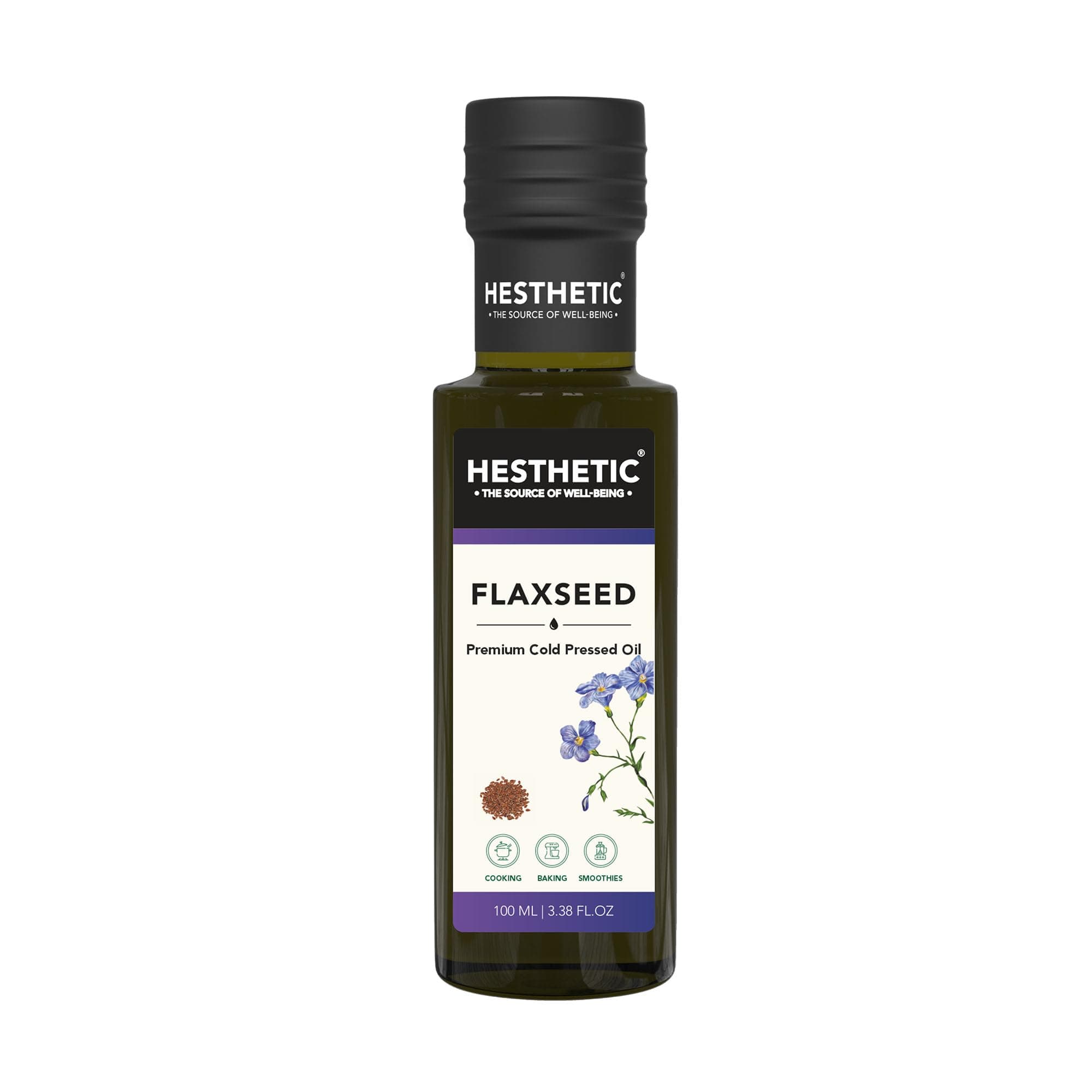 HESTHETIC Cold Pressed Flaxseed (Alsi) Oil 100ml | Pure Alsi Ka Tel | Unrefined Culinary Oil, Plant-Based Omega-3 | Glass Bottle | Salad-Drizzle & Smoothie Use
