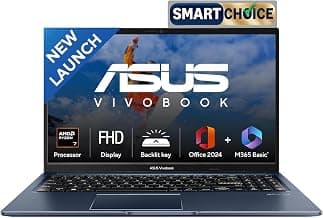 ASUS Vivobook 15, Smartchoice, AMD Ryzen 7 5825U, 16GB RAM, 512GB SSD, FHD 15.6", Windows 11, Office Home 2024, Quiet Blue, 1.7Kg, M1502YA-BQ703WS, AMD Radeon iGPU, M365 Basic (1Year)*, 42Whr Laptop