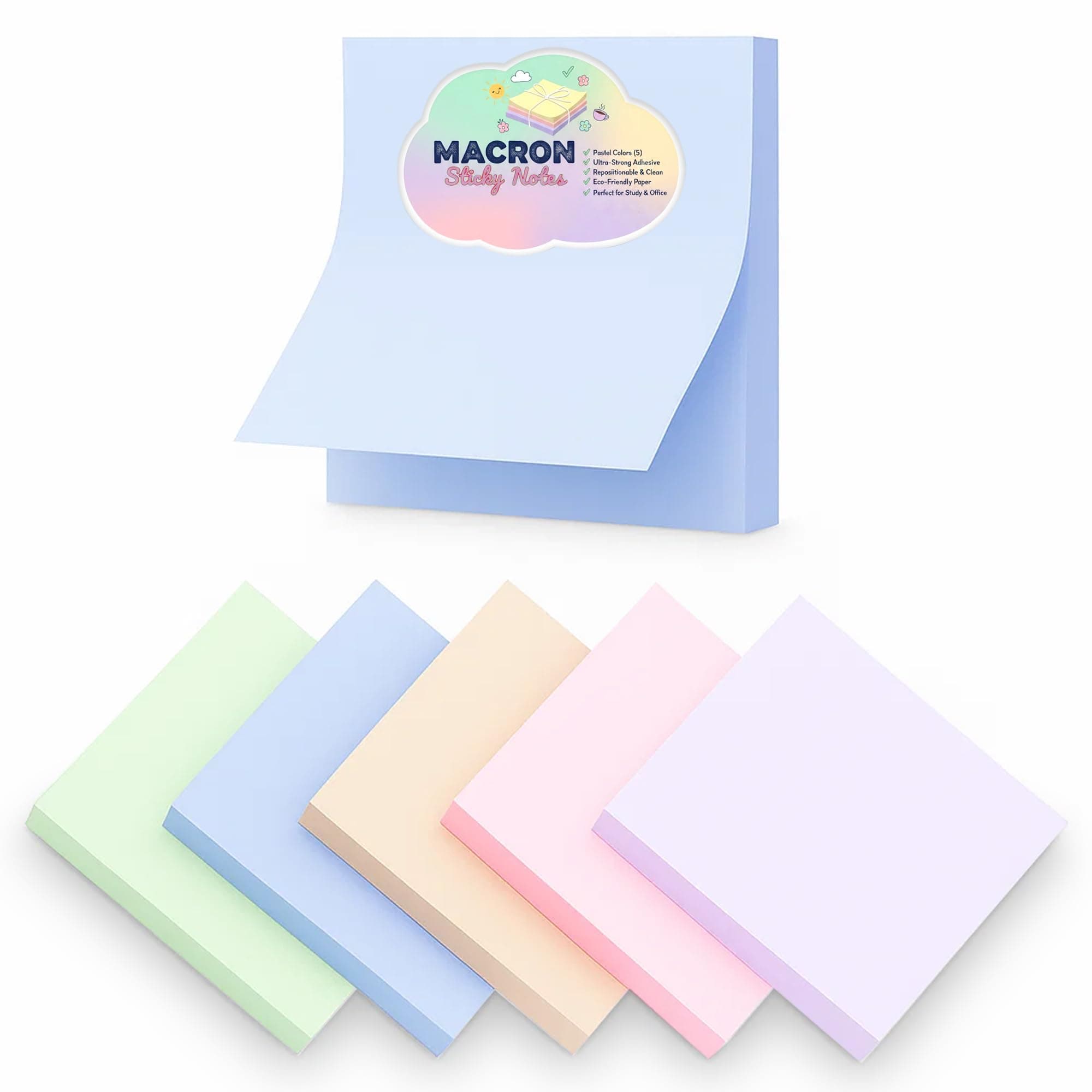 400 Sheets Macaron Sticky Notes Cube – Self-Adhesive, Vibrant Pastel Color Notes for Home, Office, School & Study Use (7.6 cm x 7.6 cm)