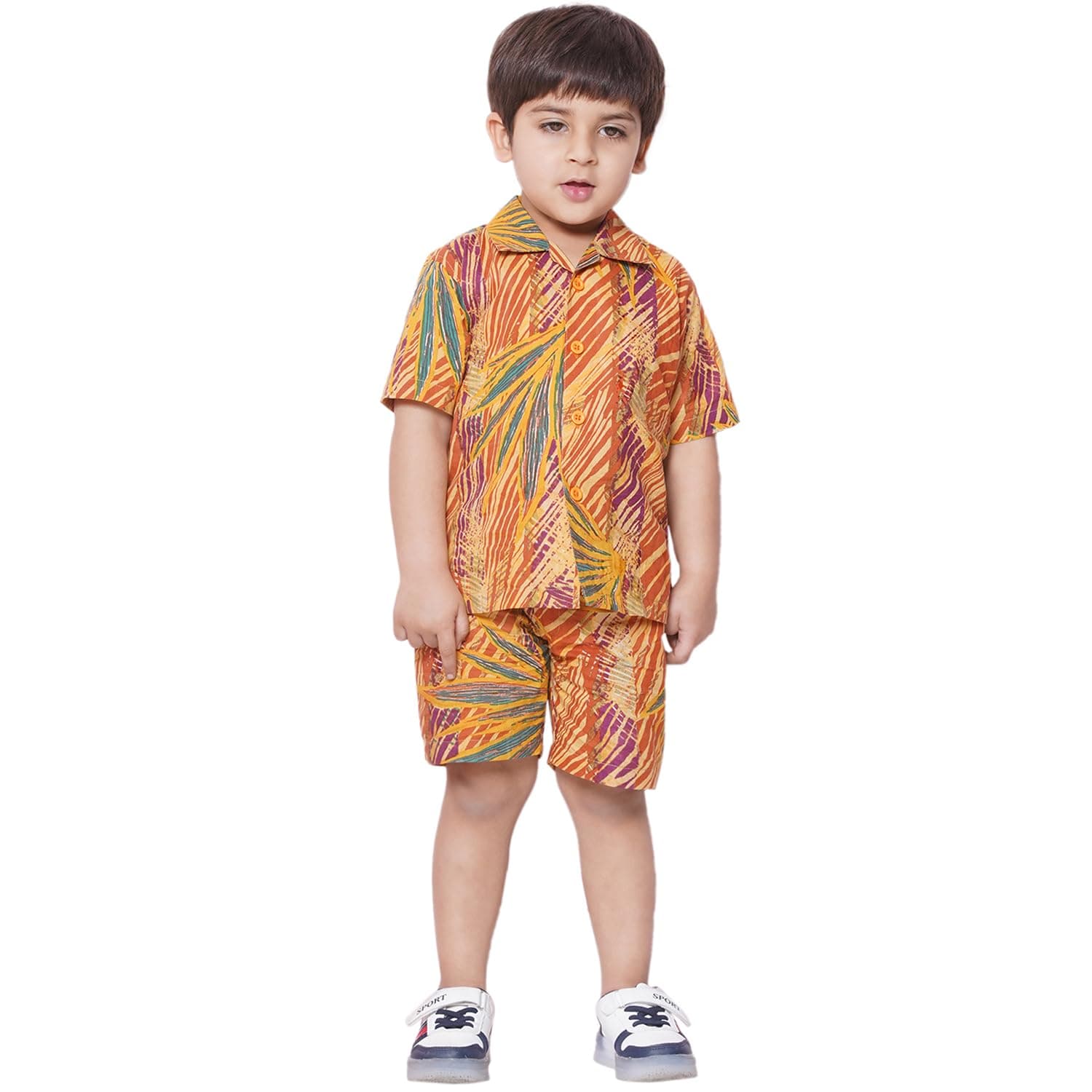 AJ DEZINES Kids Cotton Shirt Shorts Half Sleeves Tropical Print CO-ORDS Set for Boys