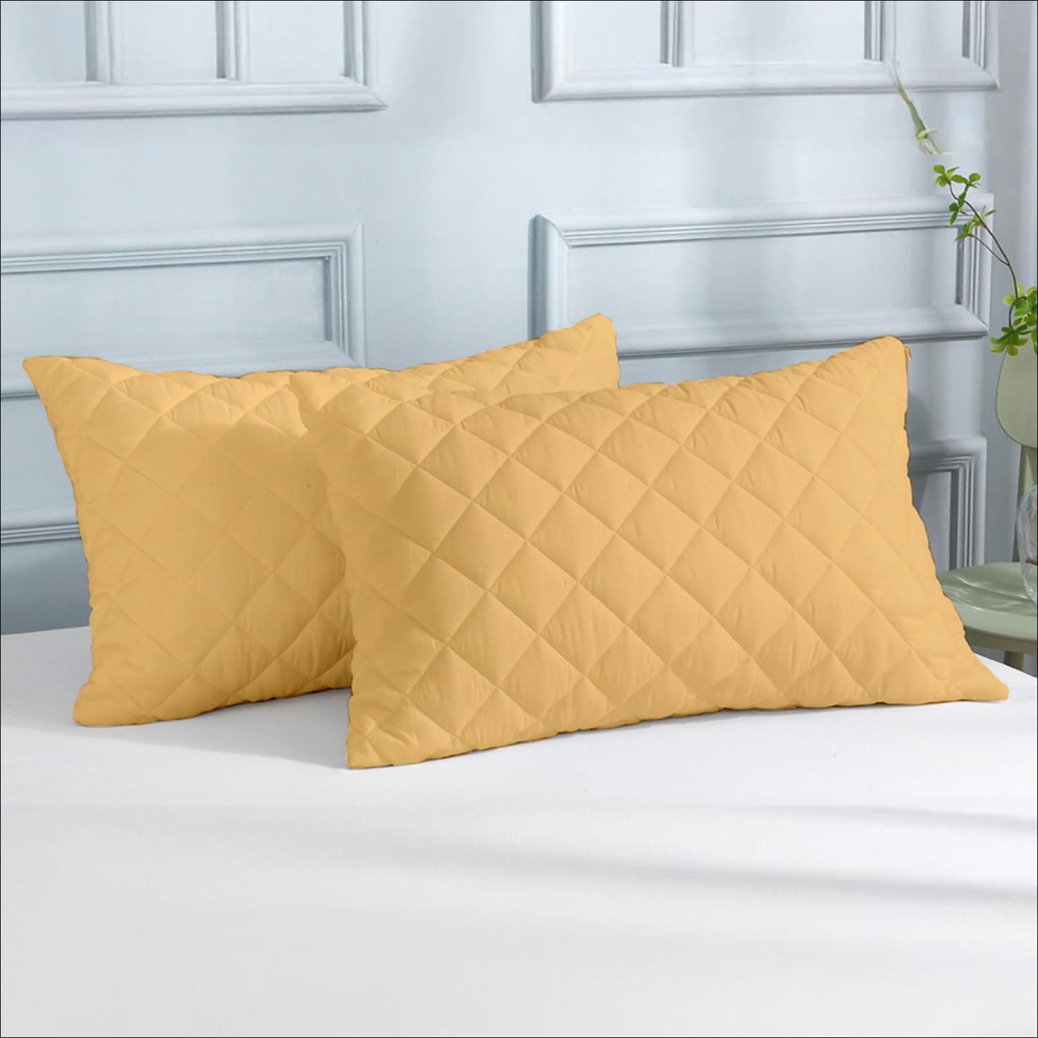Ayka 100% Waterproof Quilted Pillow Protector 220 GSM Soft Cotton Quilted Pillow Cover Protector Zippered Closure, Protection Against Water Spills & Dustmites- Beige, (18 x 28 inch) (Pack of 2)