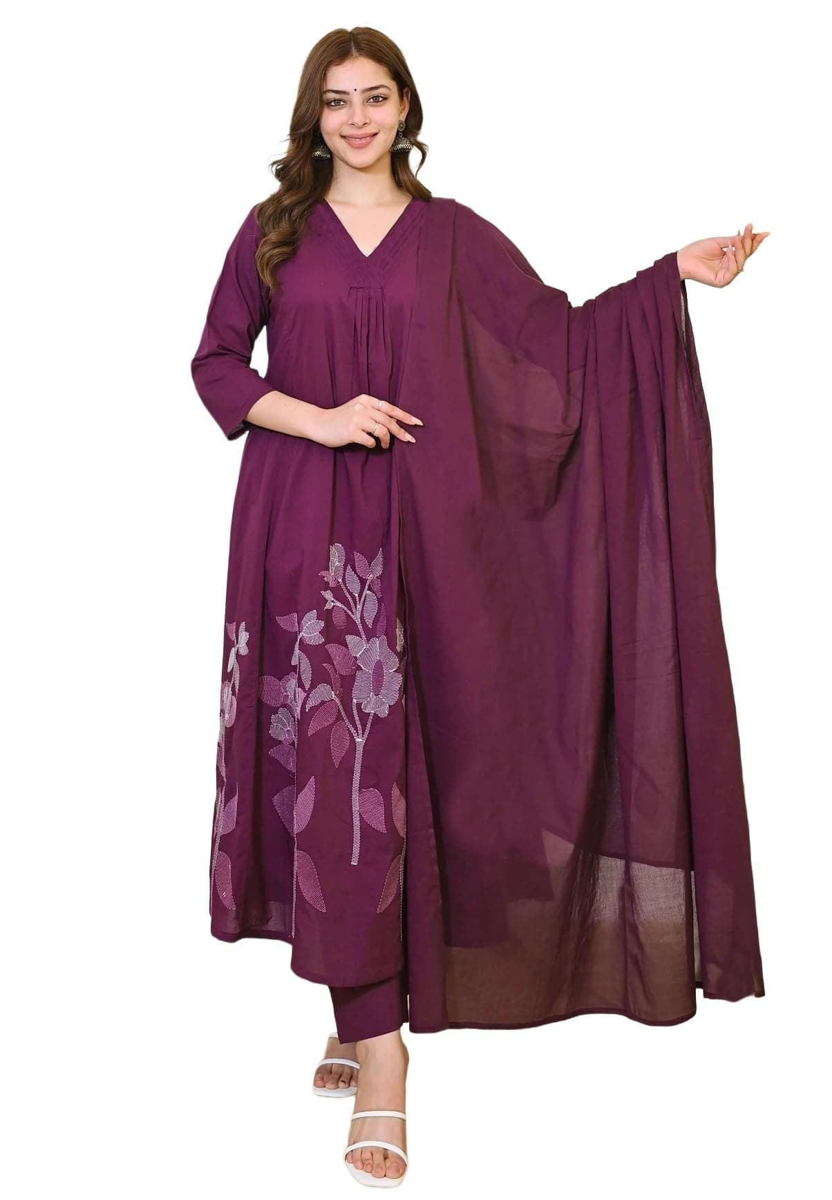 Nermosa Women Solid A-line Kurta and Pant set With Dupatta | Women Kurta Set | Solid Suit | Embroidery Kurta Set |