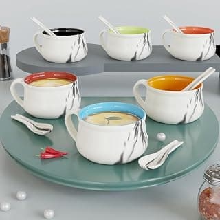 The Earth Store Handcrafted Italian Ceramic Soup Bowl Set of 6 with Ceramic Spoon, Soup Bowls for Kitchen, Dining Table,Restaurant (Set of 6)