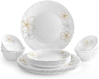 CELLO Monarch Opalware Dinner Set, 18-Pieces, White,Floral
