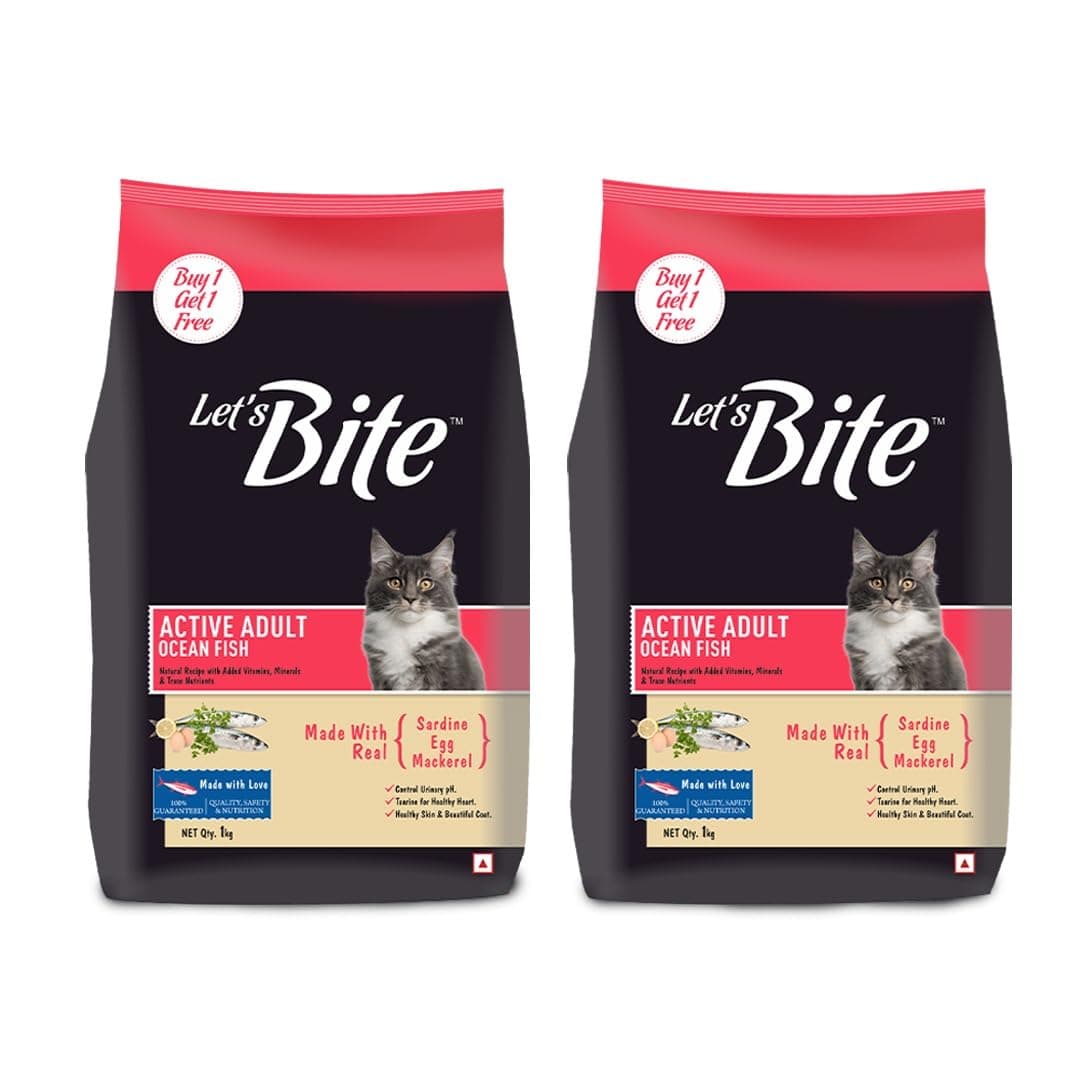 Let’s Bite Active Adult Dry Cat Food 1kg+ 1kg (Total 2kg)