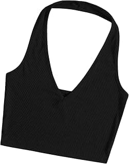 Aahwan Solid Fitted V-Notch Halter Neckline Crop Top for Women's & Girl's