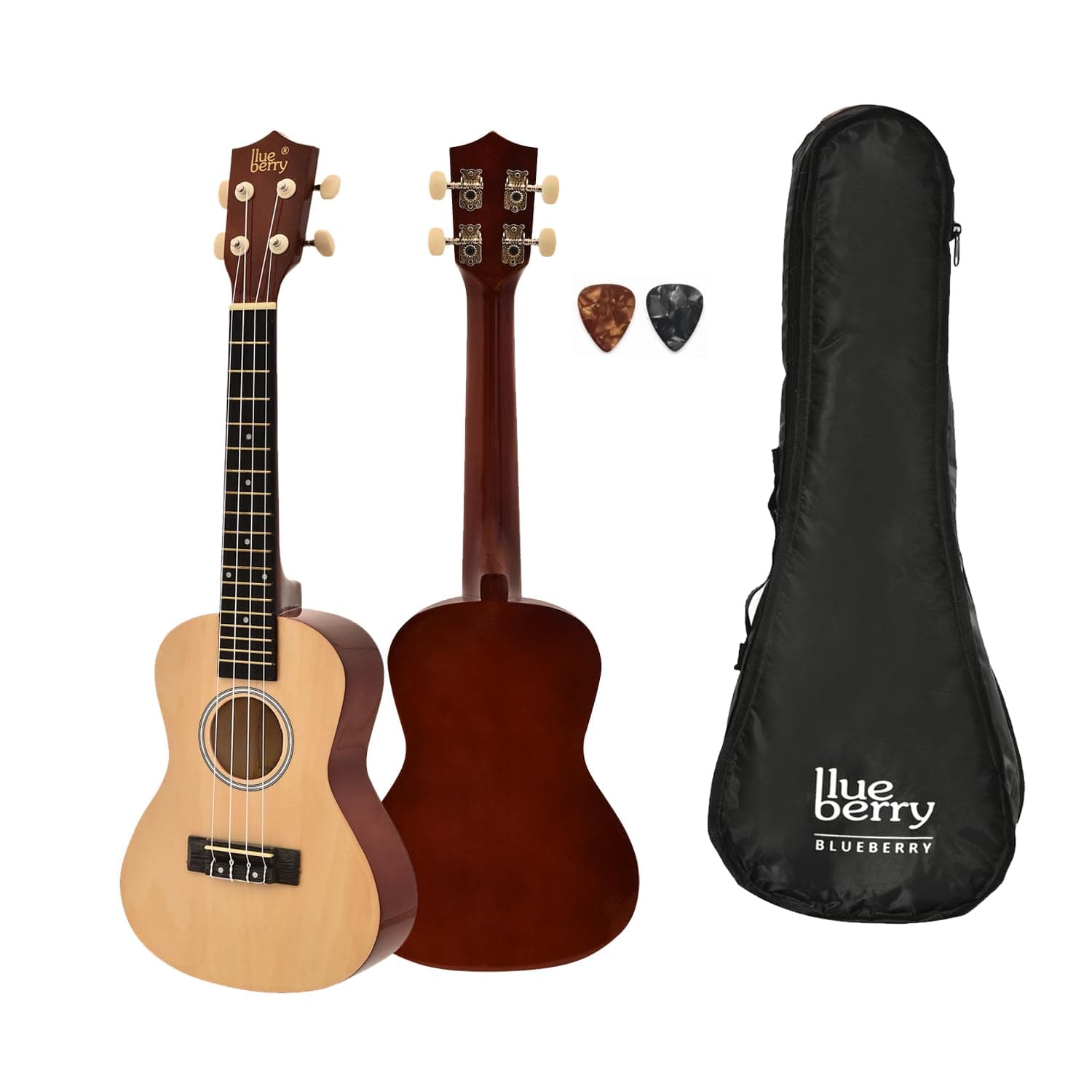 BLUEBERRY UK-40 Concert Ukulele Aquila String Body Sapele and Mahogany, Gloss Finish With Bag and 2 Picks - 24 Inch (Natural)