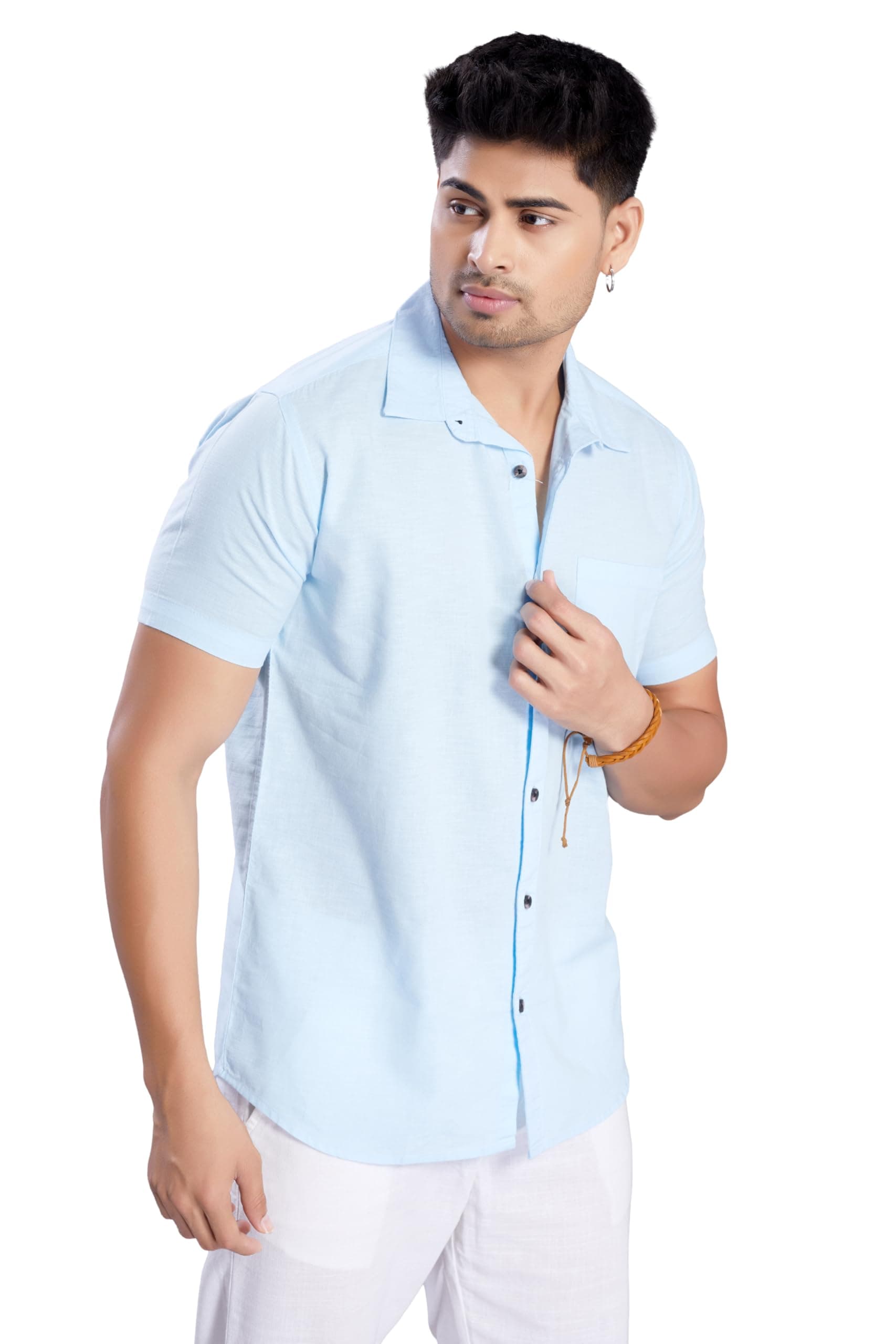 DIVISIVE Men's Slim Fit Linen Half Sleeves Cotton Casual Shirt