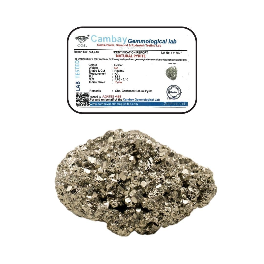 Agatesvibe Natural Pyrite Stone Cluster – Original Iron Pyrite Gold Rock Crystal for Wealth, Willpower & Manifestation | High Energy Reiki Healing Crystal for Meditation, Protection & Positive Energy