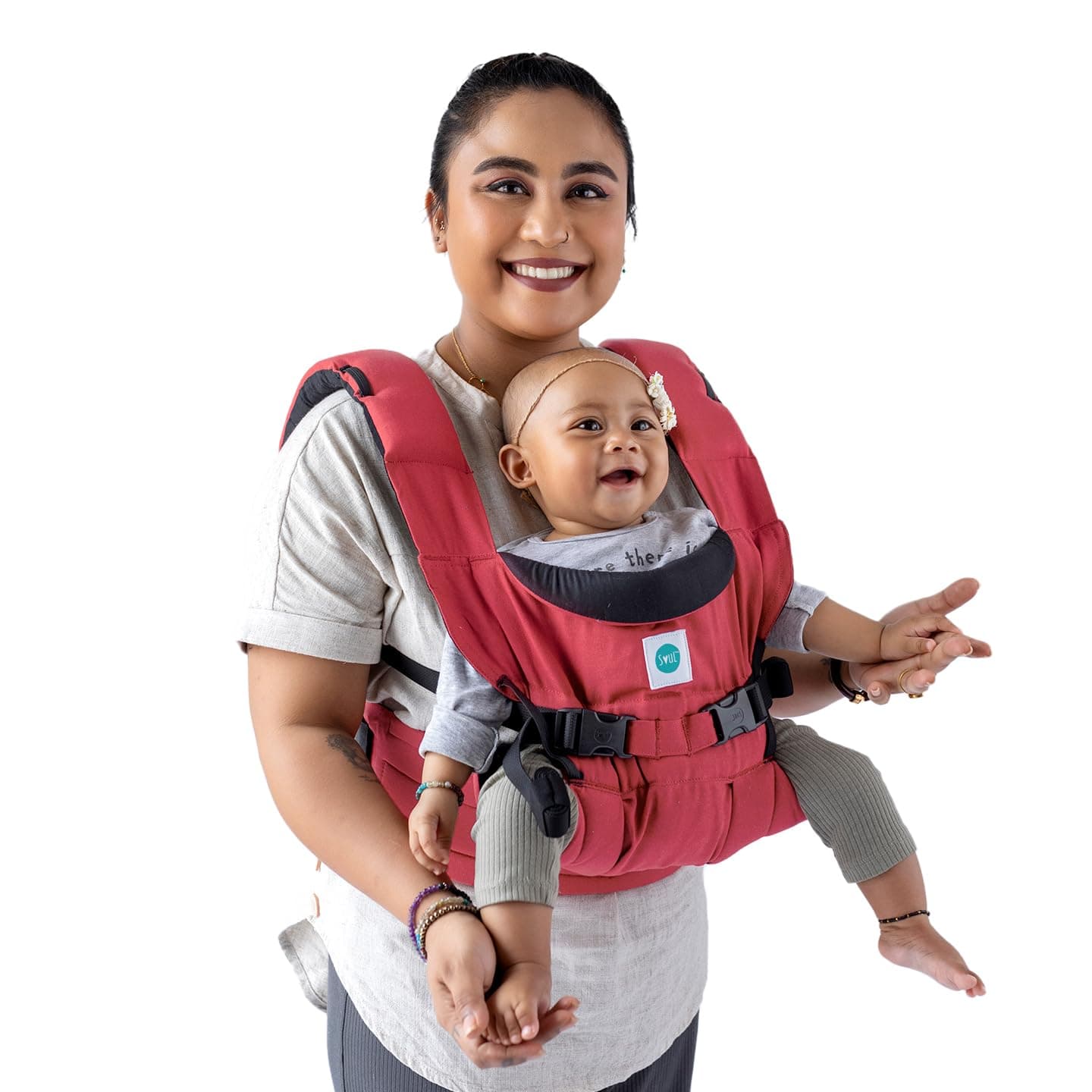 SOULSLINGS 4-in-1 Lali Baby Carrier Bag- Ruby - Cotton | Compact & Lightweight (400g) | Adjustable for 0-24 Months (4-15kg) | Machine Washable & Handwashable | Breastfeeding Friendly