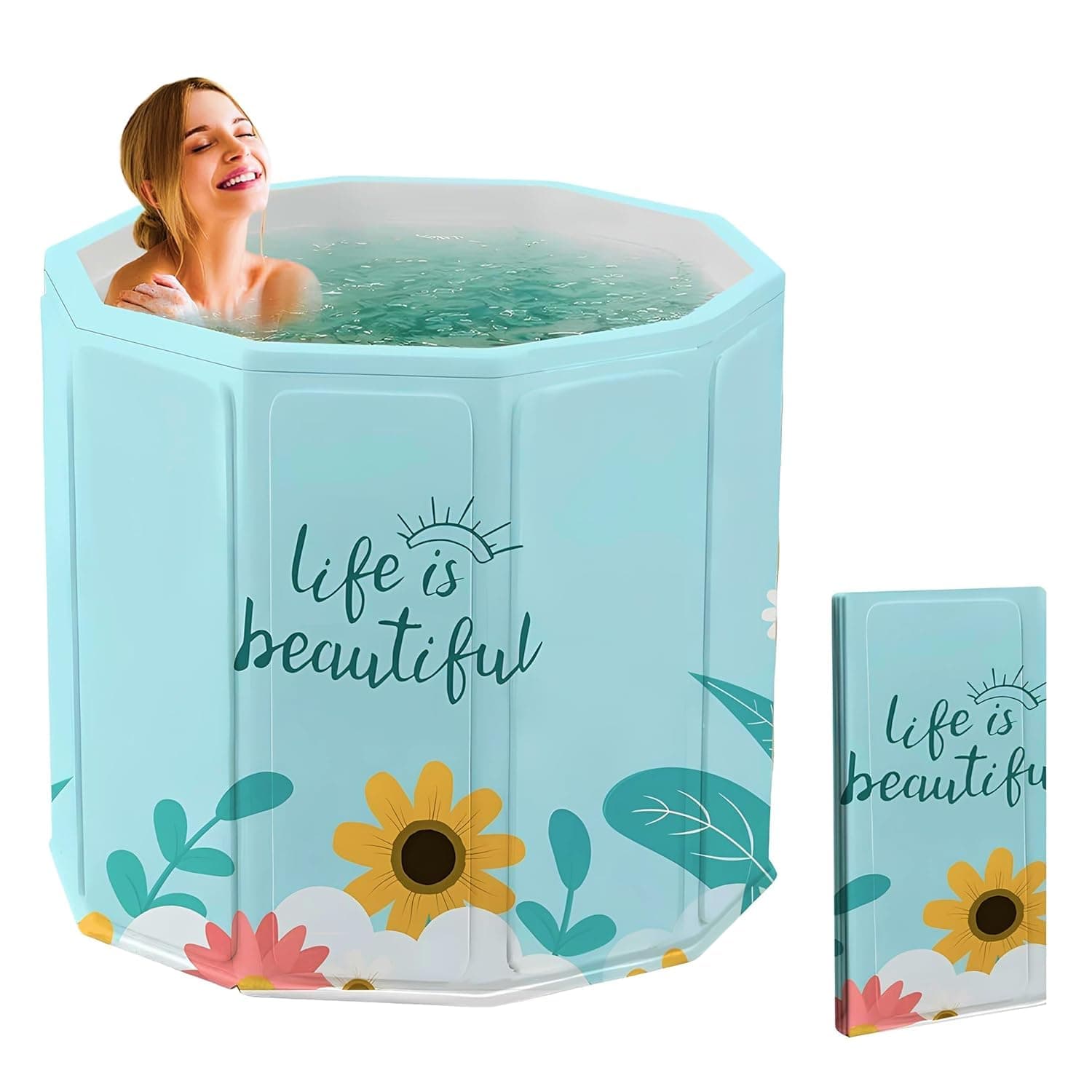 Valajogi Portable Foldable Bathtub for Adults & Kids | Large Size Soaking Tub | Thick Insulated Folding Bath Tub for Bathroom, Home Spa, Ice Bath & Relaxation free Standing bathtub (Beautiful Flower)