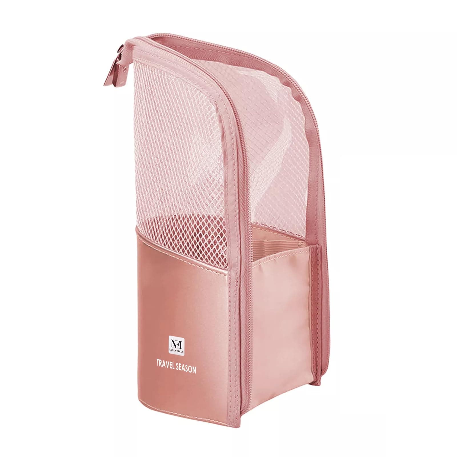 NFI Essentials PVC Makeup Brush Organizer Bag for Women, Portable Makeup Brush Holder Travel Makeup Brush Case Standing Zipper Waterproof Cosmetic Brush Pouch