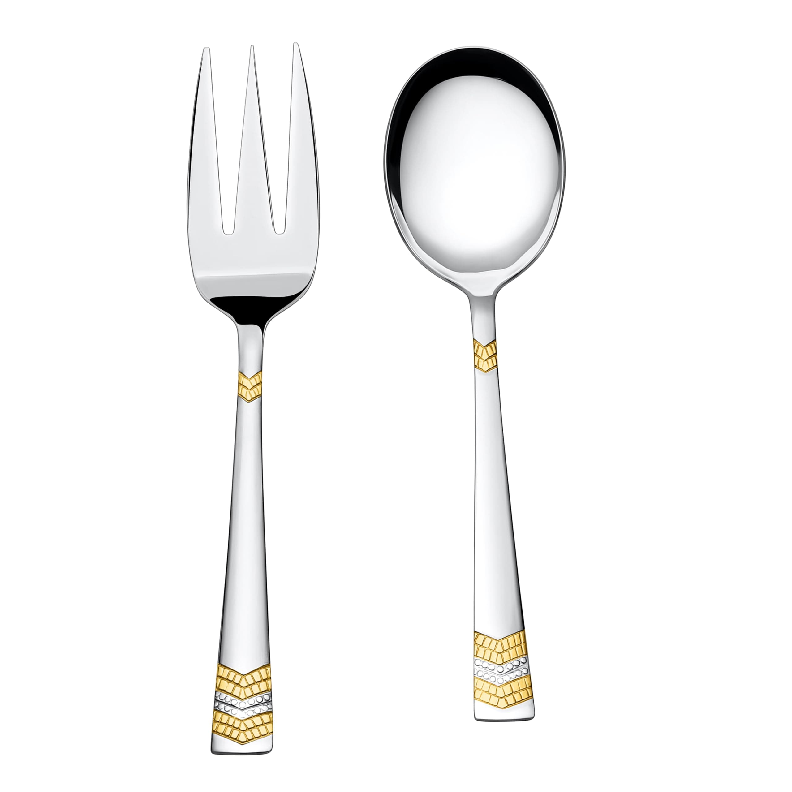 FnS RAGA 24 Karat Gold Plated Stainless Steel Serving Set of 2 (1 Serving Spoon, 1 Serving Fork) for Home, Kitchen and Dinning