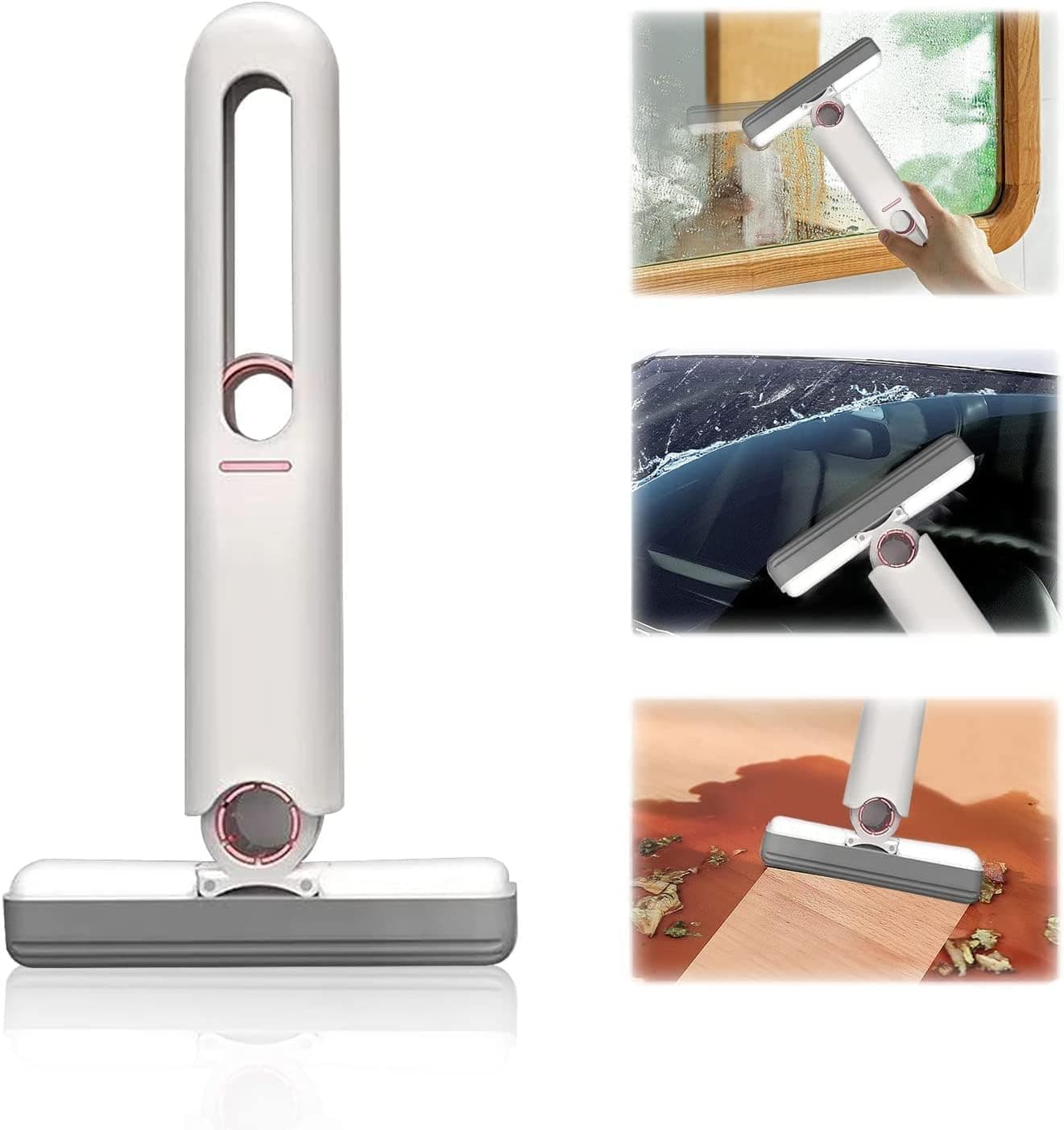 QERINKLE Mini Squeeze Brush with Sponges Portable Self Squeeze Strong Absorbent Wiper for Kitchen Self Squeezing Wet & Dry Use for Bathroom Wall Glass Car Table Home (White, MINI)