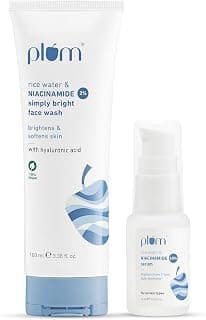 Plum Skin Brightening Combo | 2% Niacinamide Face Wash with Rice Water 100ml + 10% Niacinamide Serum 15ml | For All Skin Types