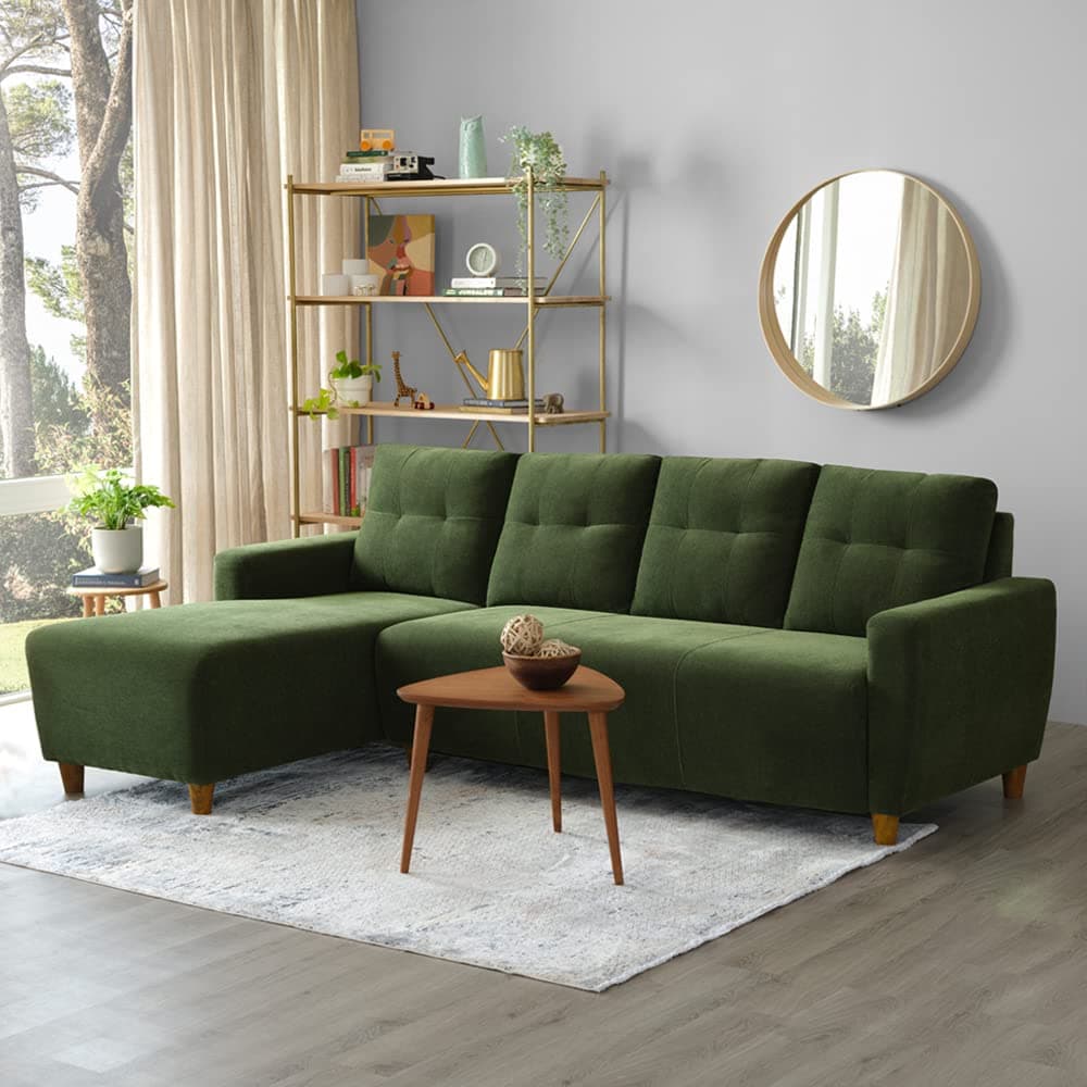 Sleepyhead Yolo Designed by Duroflex - 3 Seater Sofa, LHS L Shape Sofa Set |Premium Fabric, Plush 3-Layer Cushioning |Modern Buttonless Tufted & Anti-Sag Comfort |3 Years Warranty - Avocado Green