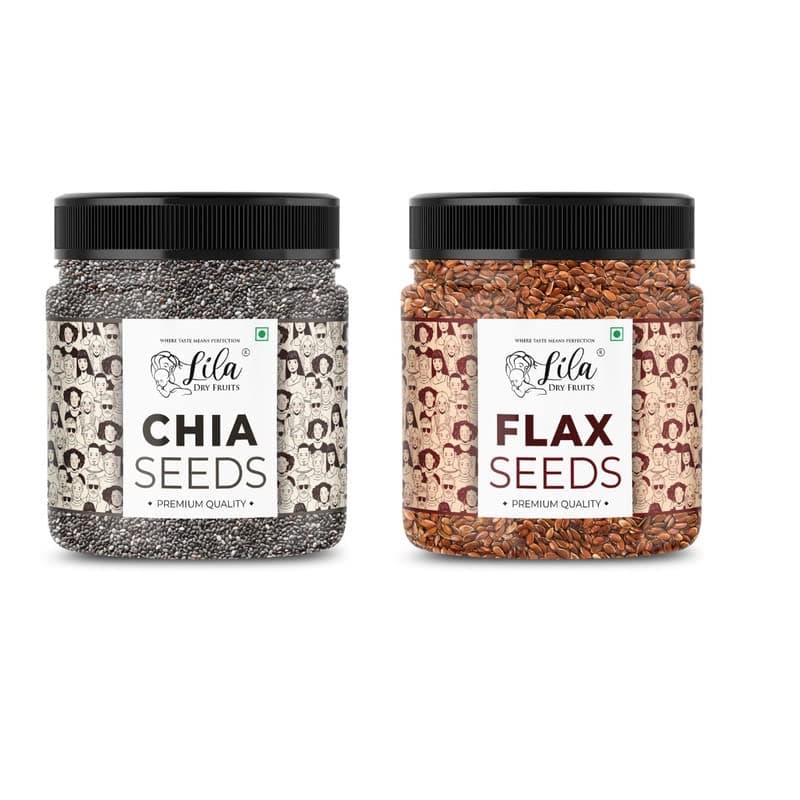 LILA DRY FRUITS Chia & Flax Seeds Combo for Healthy heart, Restful sleep, Boosted energy and Weight management Immunity Booster Diet Food 250gms each Jar Pack (500g total)- Perfect for Gifting