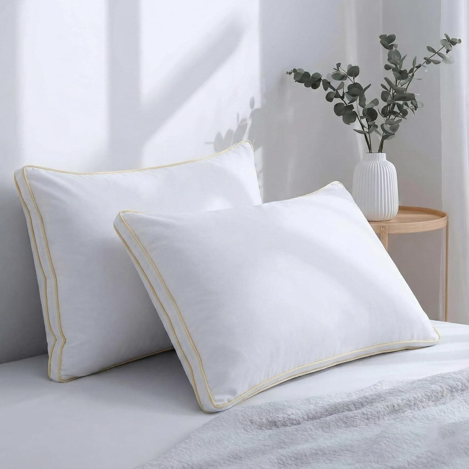 AYKA Super Soft Microfiber Bed Pillow | Virgin Fiber Filled Plush Pillow | Adequate Firmness & Neck Support | Hypoallergenic, Washable | Ideal for Side, Back & Stomach Sleepers | White | Set of 2