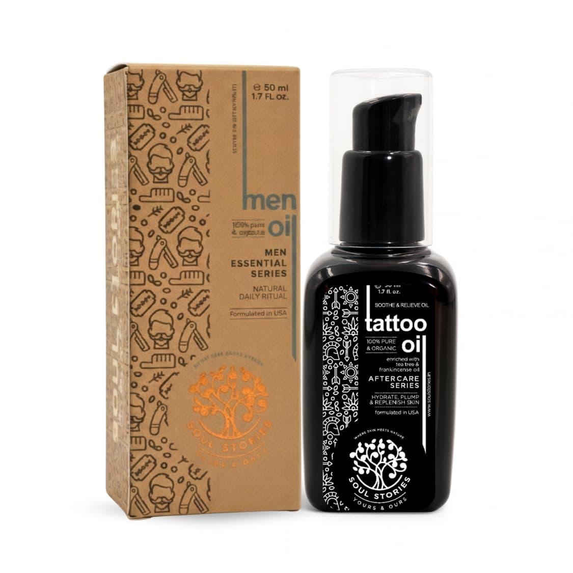 Soul Stories Tattoo Aftercare Oil - 50ml | Enhances Tattoo Shine, Hydration & Skin Healing | with Coconut, Tea Tree & Vitamin E Oils | Lightweight, Non-Greasy Formula