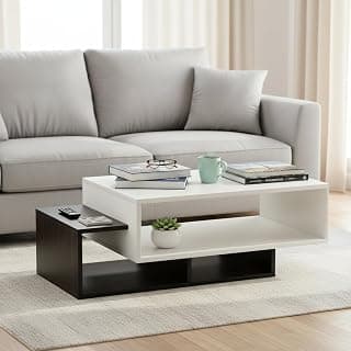 FURNEASER Pearson Modern Engineered Wood Coffee Center Sofa Tea/Teapoy Console Table for Sofa Set Living Room Home Hall, Matte Finish (Wenge & White)