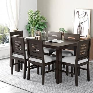 MoonWooden Solid Sheesham Wood 6 Seater Dining Table with 6 Chair for Living Room | Sheesham Wood Dining Set | Hotel Restaurant Dining Set | 6 Seater Dining Set (Walnut Finish)
