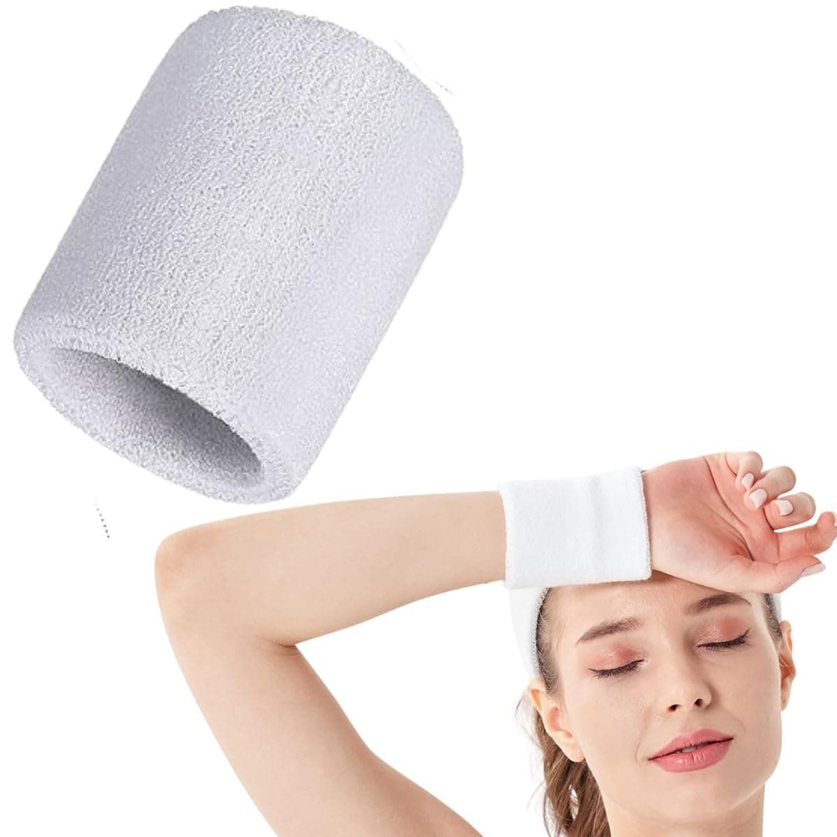 XFyt Soft Cotton Wrist Sweatband | Strechable High absorbtion Sweat Bands Hand Band Towel for Men Women Tennis Badminton Cricket Yoga Pilates (1 Piece, White)
