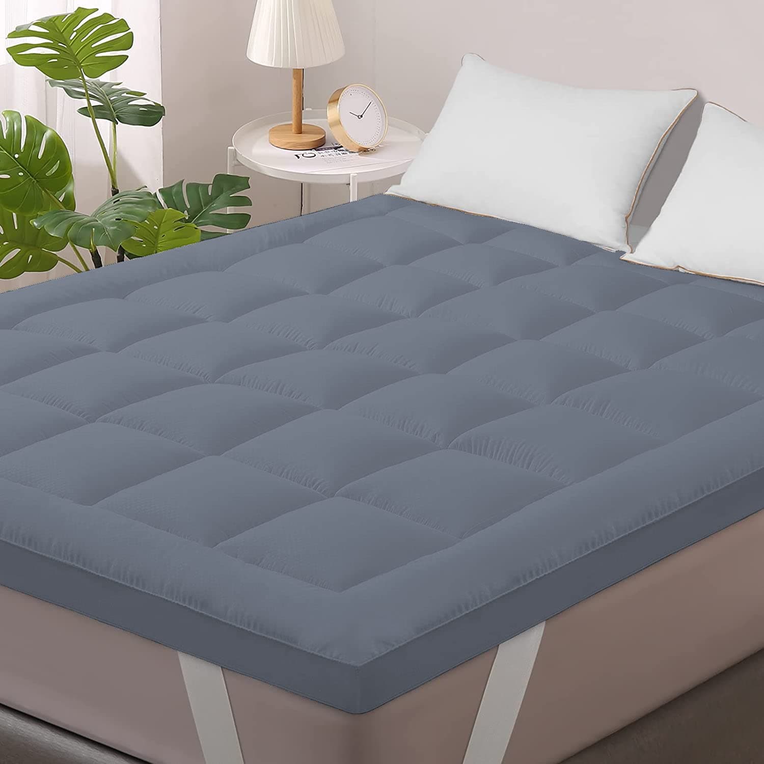 Linenovation 1000GSM Hollow Fibre Mattress Padding/Topper Dark Blue for Twin Bed-48 Inch X 72 Inch