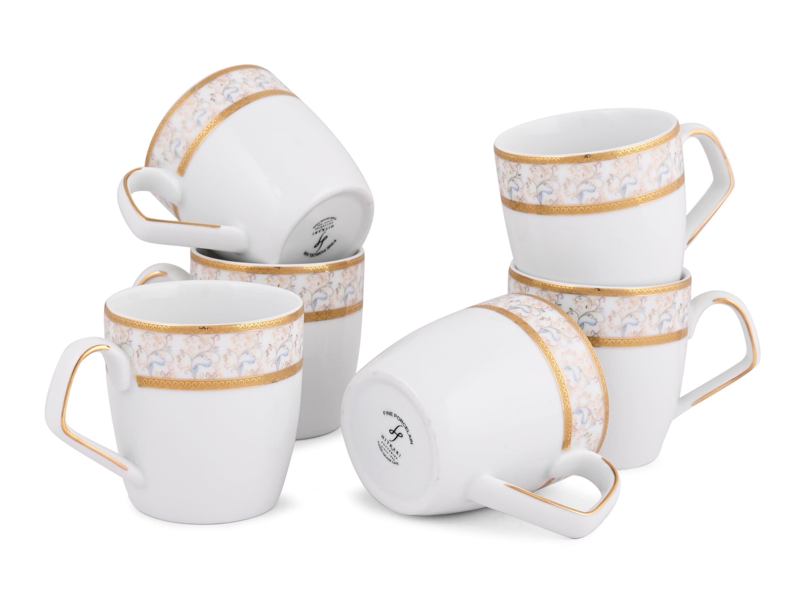 Hitkari Potteries Porcelain Coffee Mug Set of 6 (340ml Rainbow Gold) | Home & Kitchen Glassware Coffee Cups, Mugs Set | Morning & Evening Tea Coffee Cup |Food Grand Safe Perfect for Every Occasion