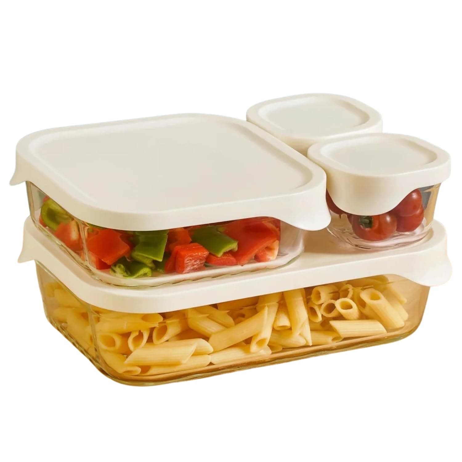 Nestasia Groovo Lite Glass Containers with Lid Set of 4 (220ml x 2, 1320ml x 1, 2500ml x 1) | Microwave & Dishwasher Safe - Ideal for Food, Pantry & Fridge Storage (Butter Yellow)