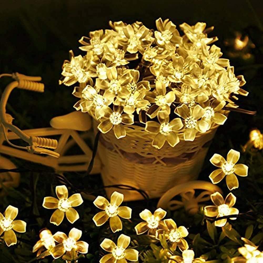 Desidiya® 16 Plastic Flower String Decoration Lights for for Home, Led Curtain Light Warm White 3Mtr Indoor/Outdoor Lights for Diwali, Christmas, Party, Battery Powered, (Battery Not Included)
