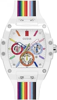 GUESS Analog Watch for Man with White Rectangle Dial & Multicolor Silicone Strap Band Water Resistant Men's Wrist Watches - GW0720G1
