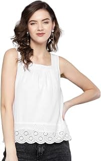 sassafras White Square Neck Schiffli Blouse