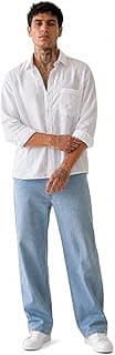 SCRTCH Men’s White Cotton Linen Shirt, Oversized Boxy Fit Casual Button Down, Breathable Lightweight Full Sleeve Summer Beach Vacation Wear