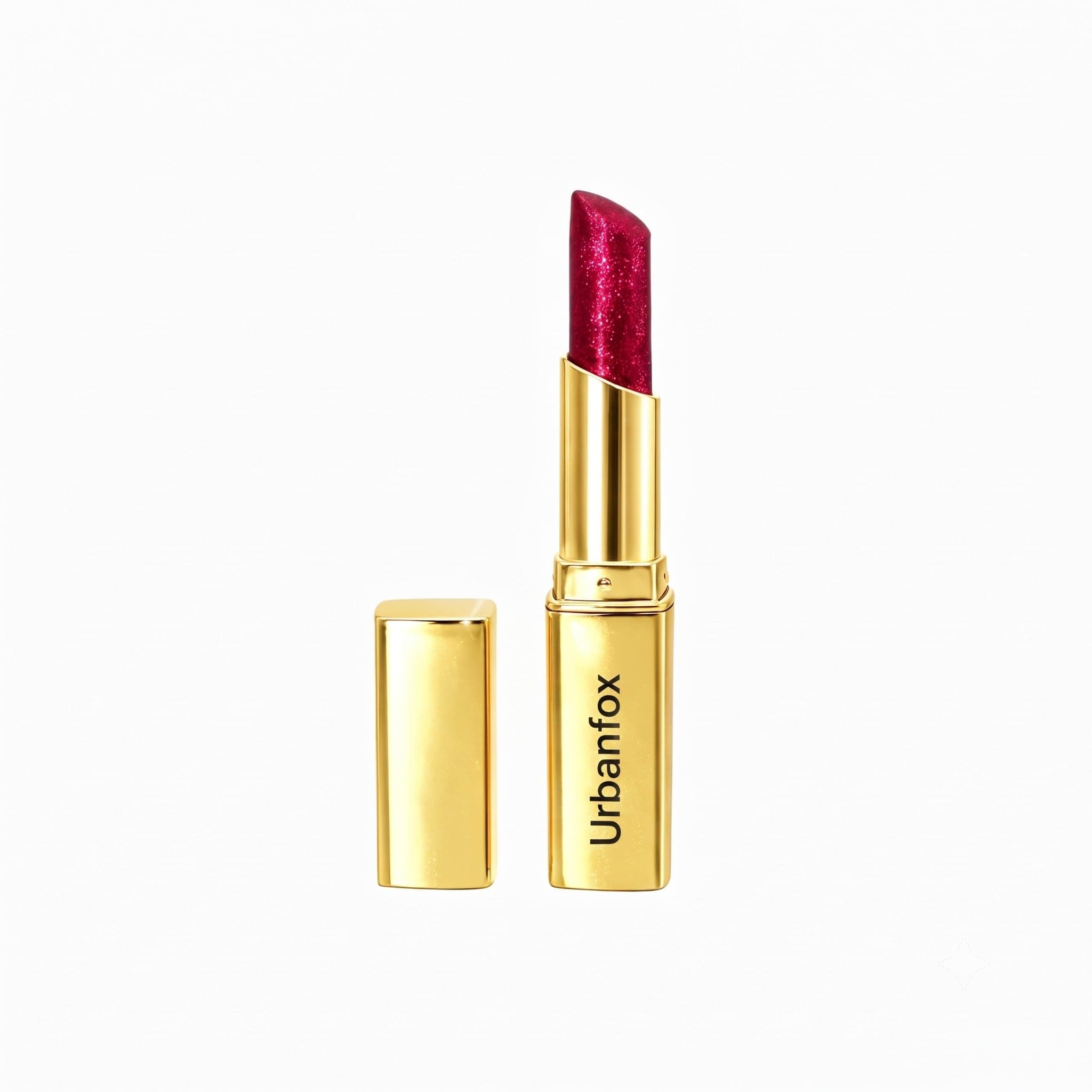 Urbanfox Luxury Shimmer Lipstick – High-Shine, Long-Lasting Glitter Finish Lip Color – Premium Elegant Gold Case (Deep Magenta Sparkle)