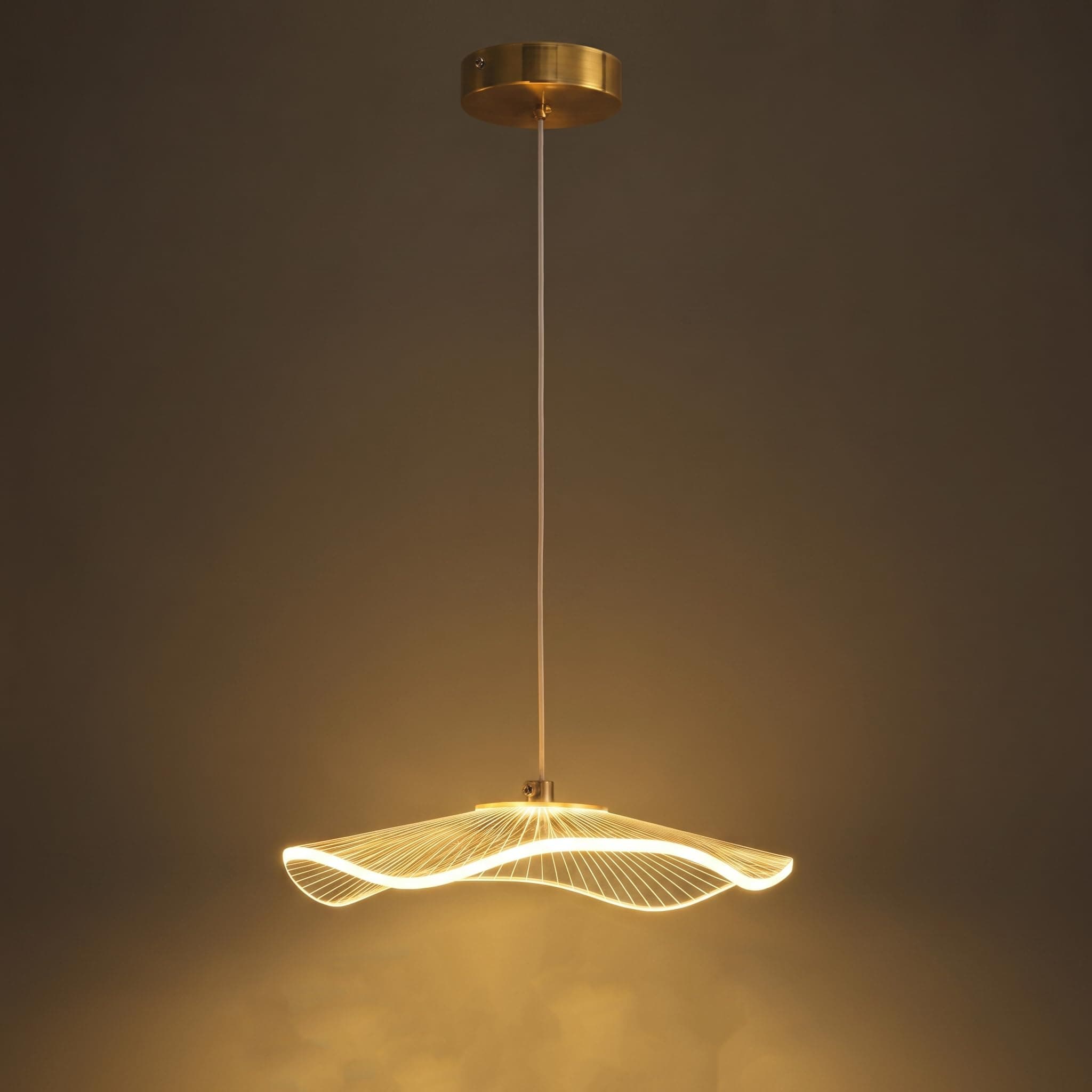 Lamp master Crystal Wave Pendant Light | Modern Acrylic Chandelier with Antique Gold Finish | Elegant Wave Design Hanging Light for Living Room, Bedroom, Dining Room & Hall, Restaurants Ceiling Lamp