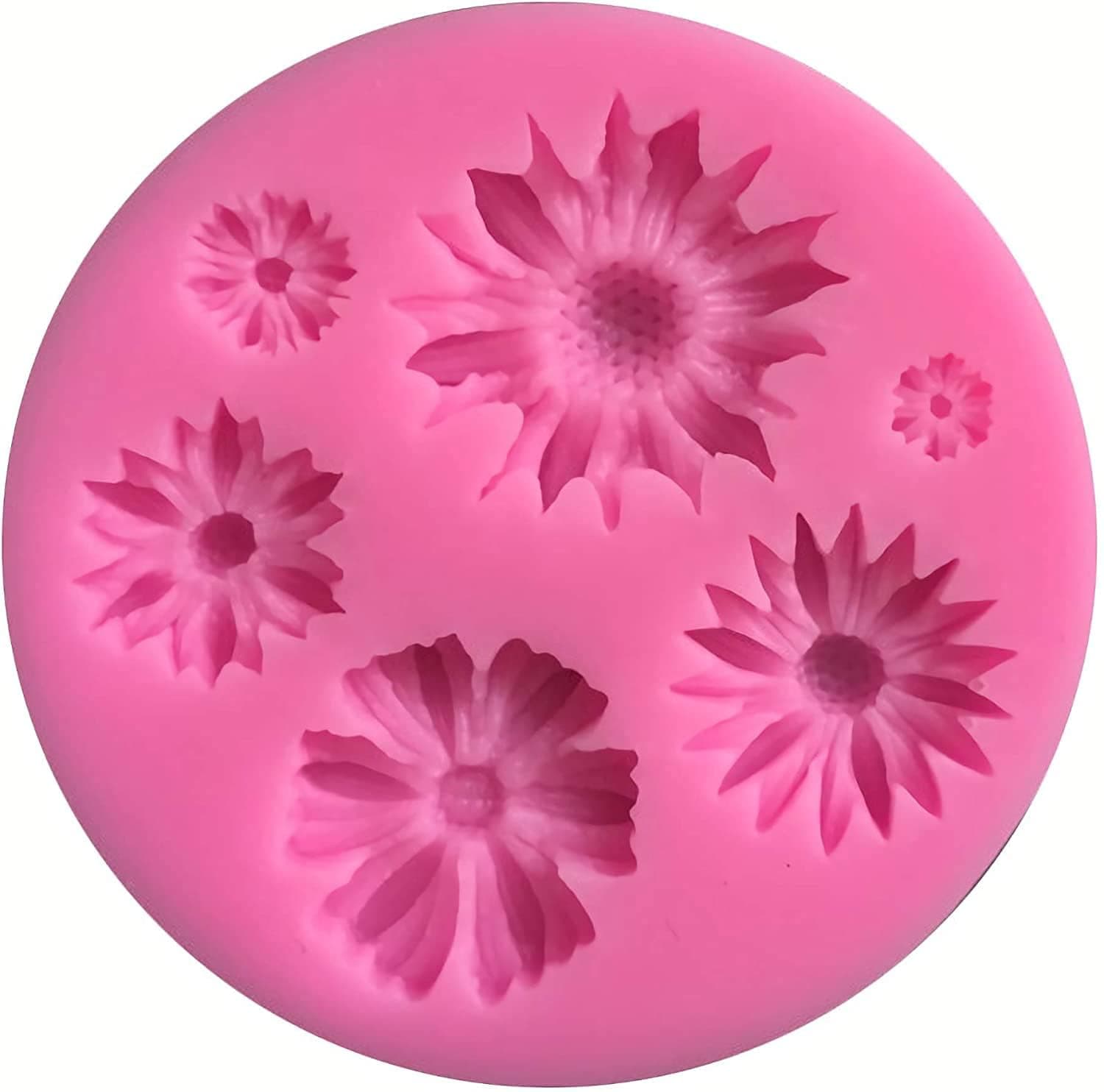 RKPM HOMES Daisy Flower Chocolate Fondant Mold I 3D Different Size Flowers Silicone Cupcake Mould I for DIY Handmade Sugarcraft Cake Décor Polymer Candy Cookies Muffin Soap Resin Wax Making - 6 Cavity