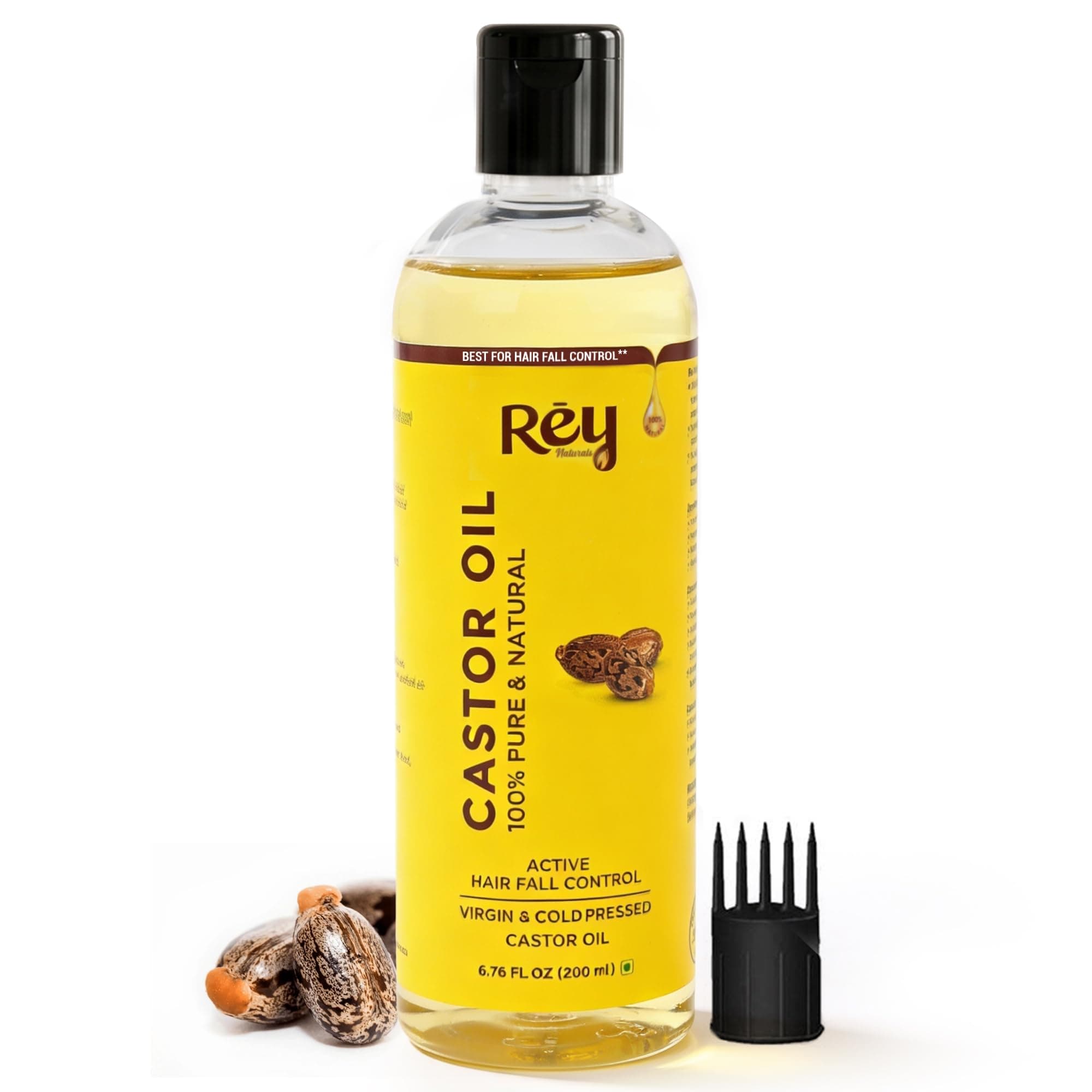 Rey Naturals Cold Pressed Castor Oil - Arandi Tel, Hair Fall Control, 200ml