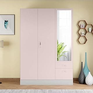 Interio by Godrej Slimline Blend 3-Door Steel Almirah with Mirror (Dusky Peony), 1-Year Warranty, 1 Locker, 2 Drawers