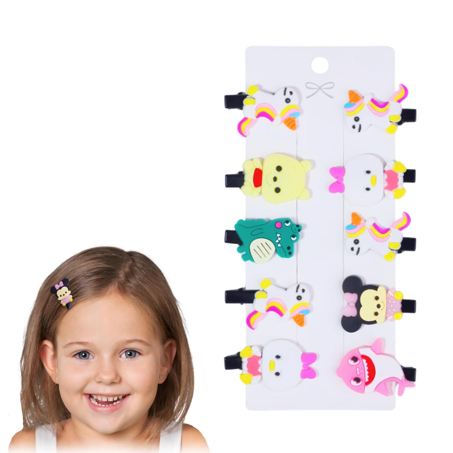 ANNA CREATIONS 10 Pcs Cute Multi-Character Cartoon Hair Clips for Baby Girls & Kids – Colorful Hair Accessories Set – Non-Slip Hair Pins