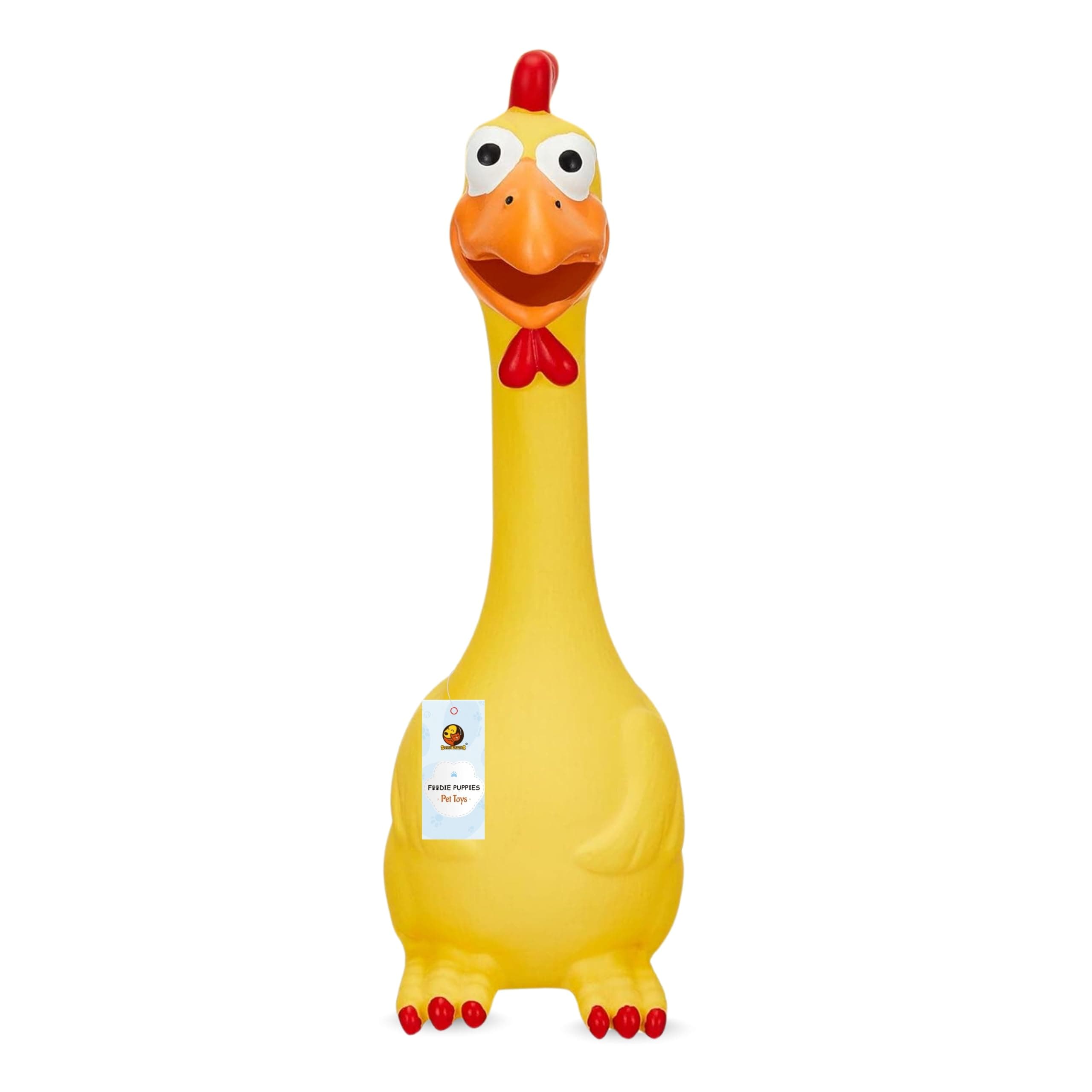 Foodie Puppies Dog Squeaky Chicken Latex Toy - (Yellow Cockerel) | for Small to Medium Dogs | Cotton Filled, Durable, Soft, Animal Design, Chew Safe Play Toy | Reduces Separation Anxiety (Size: 27cm)