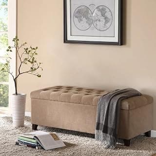 LEGACY OF COMFORT Polyester Amalfi 2 Seater Sofa Upholstered Ottoman Bench with Storage, for Living Room, Bedroom, Entryway (Tan)