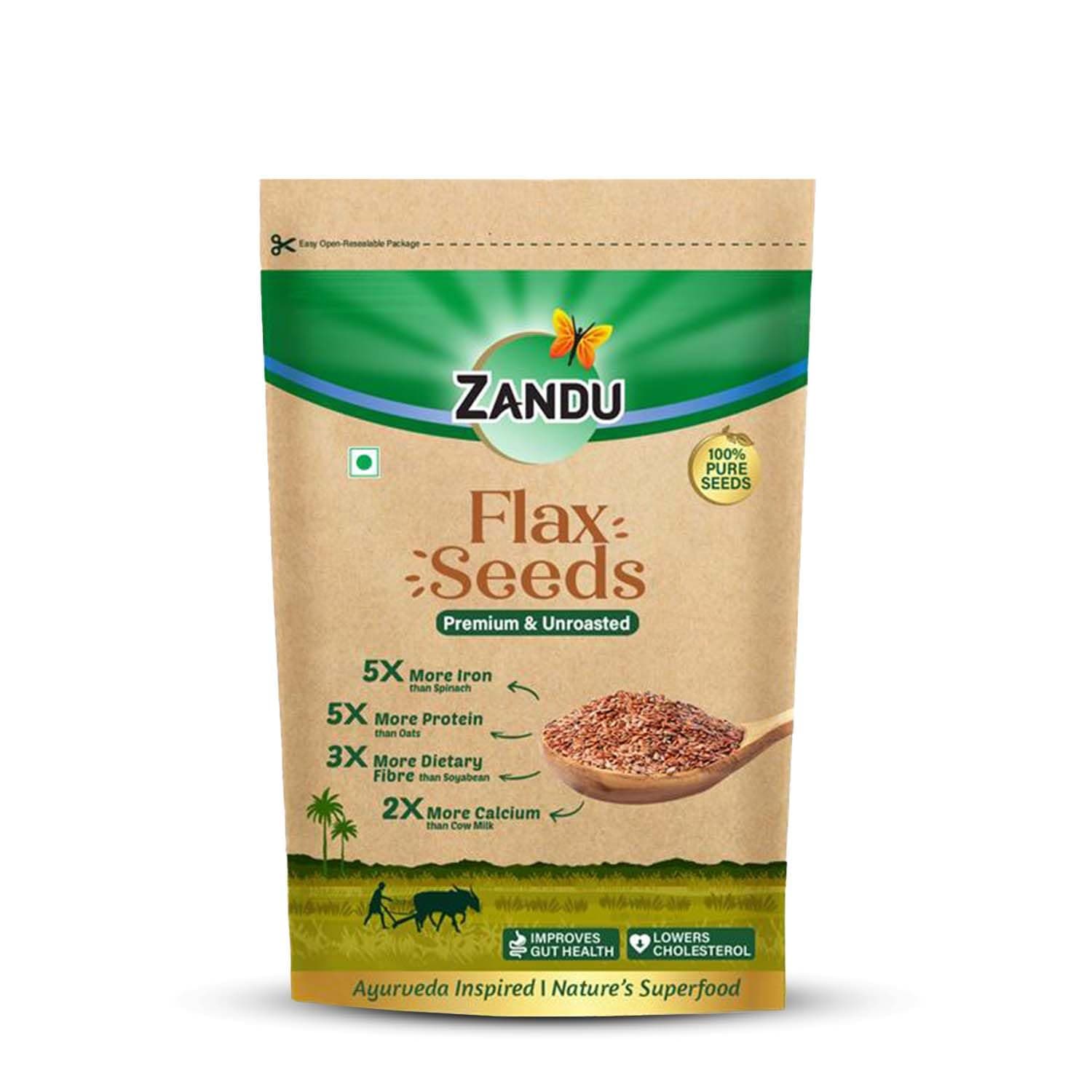 Zandu Flax Seeds, 200g I Premium & Raw Seeds I Rich in Protein & Dietary Fibre I Promotes Healthier Skin & Hair