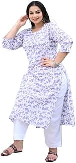 HV ATTIRE Women Printed Pure Cotton Plus Size Straight Kurta