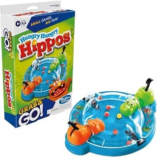 Hasbro Hungry Hippos Grab and Go Game for Kids Ages 4 and Up, Portable Game for 2 Players, Travel Game for Kids, Includes 2 Chomping Hippos