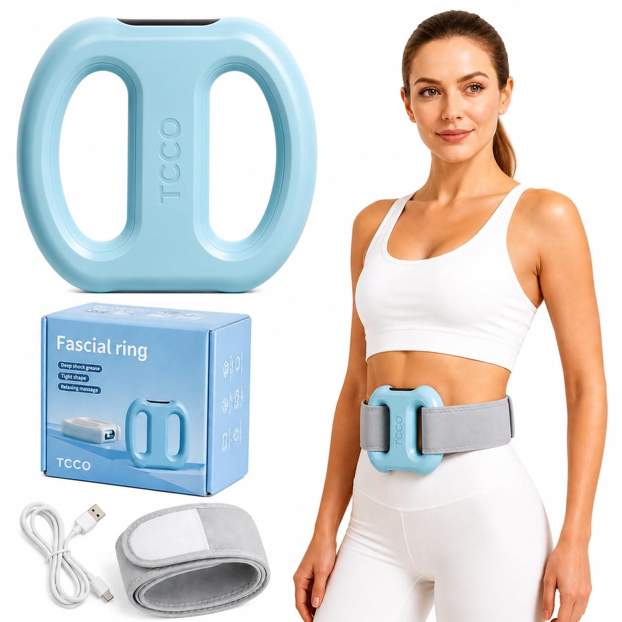 TCCO EMS Waist & Belly Fat Massager Belt – Hands-Free Muscle Stimulator for Body Shaping, Pain Relief & Deep Massage | Adjustable Rechargeable Vibration Belt for Men & Women
