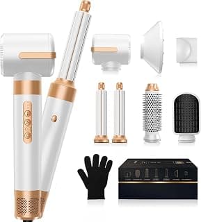 7 in One 7-in-1 High-Speed Hair Styling Tool - 110,000 RPM Hot Air Brush (1400W), Oval Curling Wand, Concentrator Nozzle, and Diffuser for Drying, Curling, and Styling